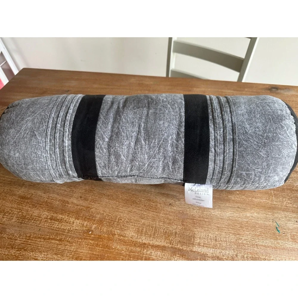 McLeland Design Grey Black Bolster Decorative Accent Pillow Pleated Colorblock
